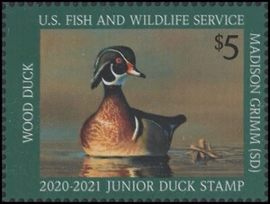 US JDS28 Junior Ente Holzente $ 5 Single postfrisch 2020-2021 - Bild 1 von 1