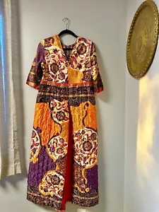Vintage 1960er Jahre Blumen Day Lounge Trapez Maxi Kaftan Kleid Schicht Größe 14 - Bild 1 von 9