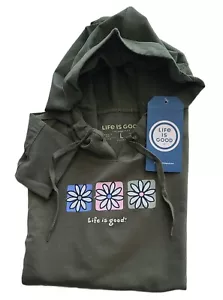 Life Is Good LS Shirt Crusher Flex Boxy Hoodie THREE BOXED DAISIES Chest52in L - Picture 1 of 9