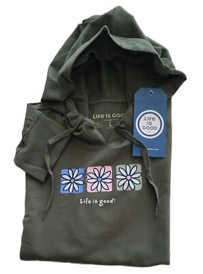 Life Is Good LS Shirt Crusher FLEX Boxy Hoodie THREE BOXED DAISIES Chest52in L - Image 1 of 4