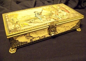 Vintage Jamin Fruit Candies Tin - Renaissance Scene Faux Marble !FREE SHIPPING! - Picture 1 of 7