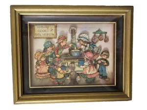 Arte enmarcado 3D Arte Adorable ""Para muchos cocineros estropean el caldo"" Marco de Madera Vintage 10x8 - Imagen 1 de 9