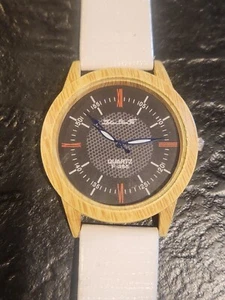 Unique Watch Wood Grain Appearance w/White Band, Quartz F-365 (New Battery) - Picture 1 of 8