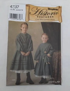 Simplicity 4737 Historic Costumes Civil War Growth Dress Size 3, 4, 5, 6, 7, 8 - Picture 1 of 9