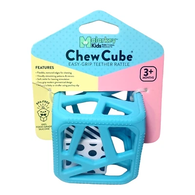 Malarkey Niños Masticable Cubo Dentición 3+ Meses Azul Libre de BPA Silicona Grado Alimenticio NUEVO Foto 1 de 4