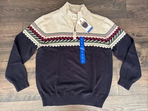 Nuevo Suéter Grande Impermeable De Colección The Holiday Para Hombres Azul Marfil Fair Isle 1/4 Cremallera - Imagen 1 de 5