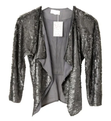 Chaqueta Cascada Free People Gris Plateado Lentejuelas Talla M Nueva Con Etiquetas Foto 1 de 4