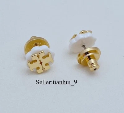 New! Tory Gold White Stud earrings with Jewelry Pouch - Image 1 of 3
