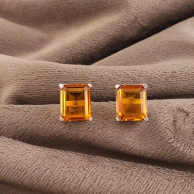 Natural Citrine Gemstone 925 Sterling Silver Jewelry Handmade Earrings 1.04" - Image 1 of 4
