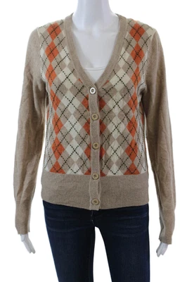 Cárdigan suéter marrón grande Minnie Rose para mujer con botones delanteros Argyle cachemir Foto 1 de 4