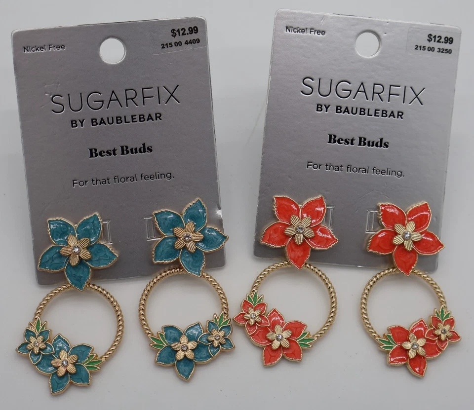 SUGARFIX by BaubleBar Best Bud Friend Pendientes Azul Floral y Coral Rojo Lote de 2 Foto 1 de 4