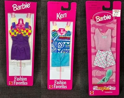 Vintage Mattel 1998 Barbie & Ken Fashion Favorites 3pk New Clothes Sleep n' Fun - Image 1 of 4