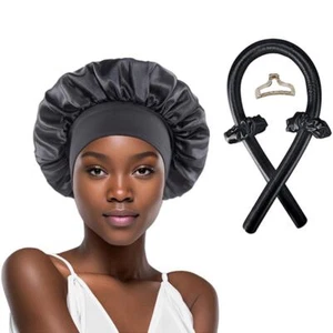 No Heat Hair Curler & Satin Sleep Cap Set Heatless Curling Headband & Clip - Picture 1 of 18