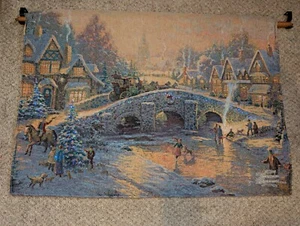 Thomas Kinkade Spirit of Xmas Lighted Tapestry Wall Hanging Rod Hooks 36x26 - Picture 1 of 22