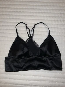 New Victoria’s Secret Womens Black Satin & Lace Bralette Size Small S Adjustable - Picture 1 of 6
