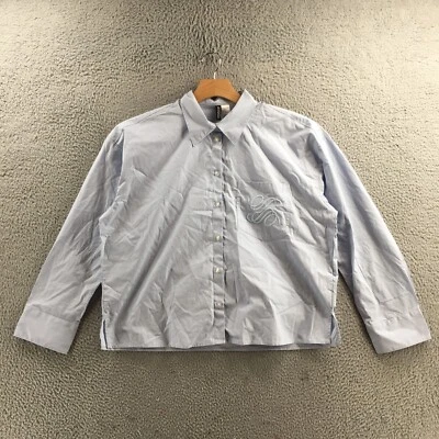 Divided by H&M Button Up Shirt Mens M Blue Cotton Long Sleeve Embroidered NEW - Image 1 of 4