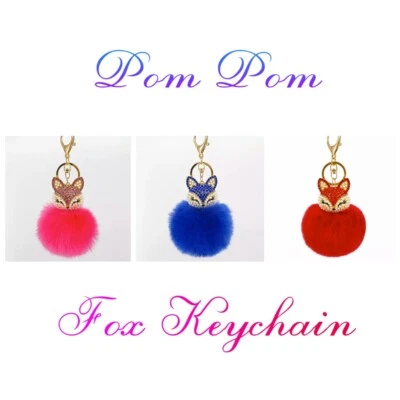 Pom Pom bola cristal peludo raposa chaveiro bolsa mochila charme pacotes - Imagem 1 de 3