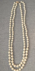 Vintage SCHÖNE DOPPELSTRÄNGIGE KUNSTPERLEN mit STRASS PERLENEINSÄTZEN 12"" TROPFEN - Bild 1 von 4