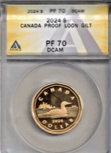 2024 $1 CANADA GILT SILVER PROOF LOONIE ANACS PF70 LOON NEW EFFIGY - Picture 1 of 2