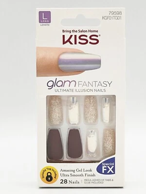 Kiss Long Glue-On Nails, Glue Included Matte & Mirror Finish, Gold Glitter 79598 - Image 1 of 4