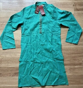 Fabindia Hand Embroidered Kurta - Kids 10-12 Years - Long - Emerald Green - New - Picture 1 of 6