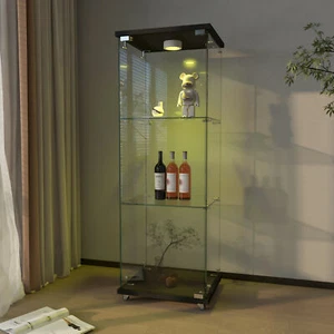 Glass Display Cabinet with LED Lights Modern Collectibles Toy Organizers Rack - Picture 1 of 120