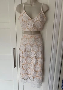 Quiz Lace 2-piece Co Ord Outfit. Fitted Skirt & bustier crop Top. Sz 8-10 - Picture 1 of 12