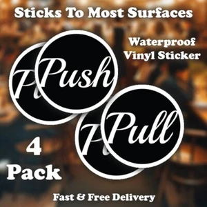 4-Pack - Round - Push Pull Door & Window Waterproof Vinyl Sticker Sign - 85mm - Picture 1 of 4