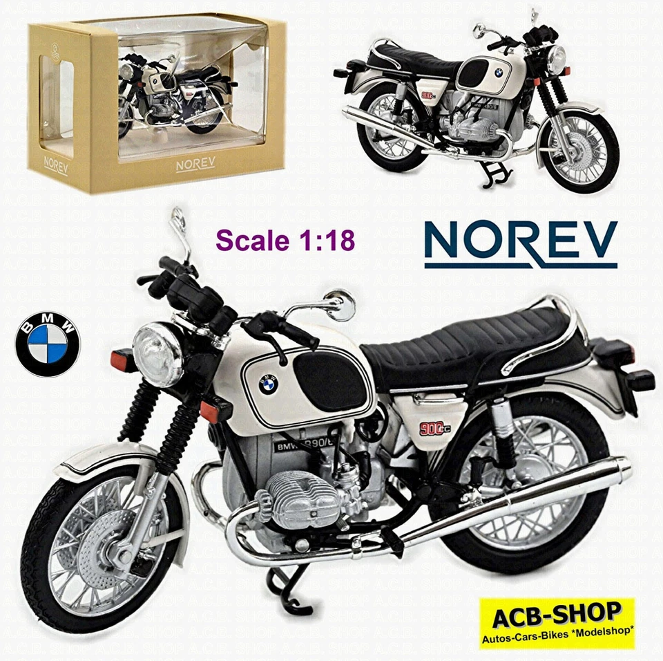 BMW R90/6 Motorrad Bike 1973-76 weiss white 1:18 Norev 182036 - Bild 1 von 4