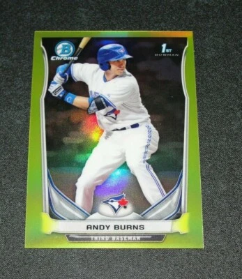 2014 Bowman Chrome ANDY BURNS #77 Mini Yellow Refractor RC/25 Toronto BLUE JAYS - Image 1 of 2