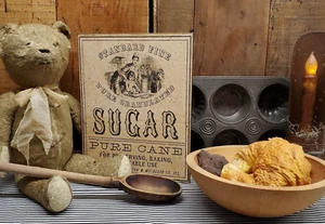 OLD PRIMITIVE VINTAGE FARM ANTIQUE VICTORIAN HOME STYLE BAKER KITCHEN SUGAR SIGN - Picture 1 of 11
