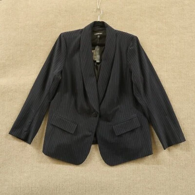Blazer Lane Bryant para mujer 20 azul oscuro a rayas un solo pecho forrado elástico Foto 1 de 4