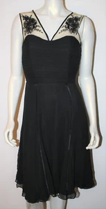 SHANI Kleid 4 Seide Schwarz Nude Perlen Abendkleid - Bild 1 von 9