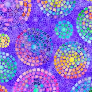 Feline Drive Fabric BRILLIANCE Mosaic Medallions Purple Fat Quarter (18"x22") FQ - Picture 1 of 8