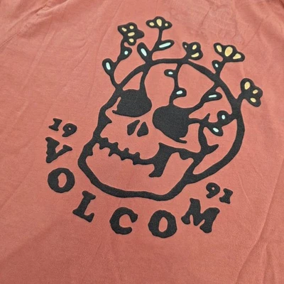 Volcom 1991 Floral Skull Graphic T Shirt Men's XL Modern Fit Orange - Image 1 of 4