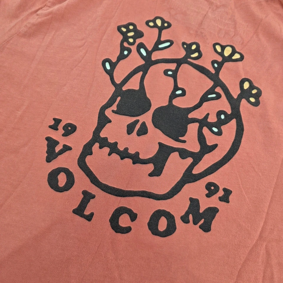 Volcom 1991 Floral Skull Graphic T Shirt Men's XL Modern Fit Orange - Image 1 of 4