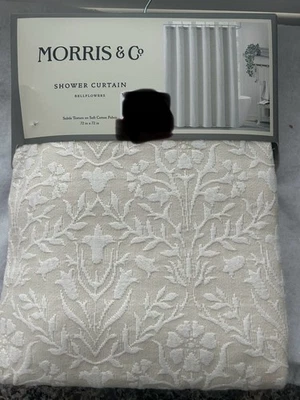 William  Morris & Co Shower Curtain Bellflowers White On Beige 72x72 Textured - Image 1 of 3