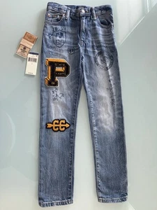 Polo Ralph Lauren Boy Jeans with Patches and Print 100% Cotton Size 7 - Picture 1 of 5