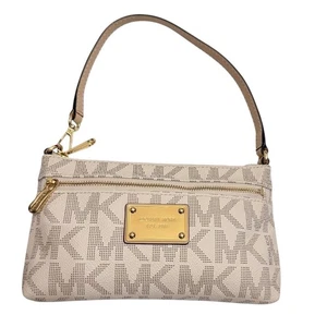 Bolso pequeño Michael Kors Signature Jet Set patrón vainilla MK herrajes dorados - Imagen 1 de 12