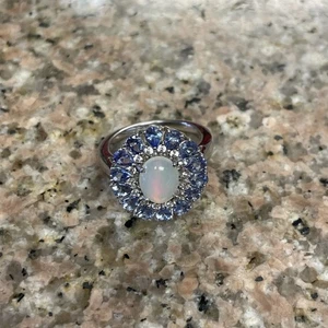 925 Sterling Silber Ring oval Feueropal Spinell Tansanit Edelstein Schmuck Gr. 7 - Bild 1 von 7