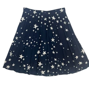 Falda JCrew Plisada Azul Marino Blanco Estrellas Midi Hasta la Rodilla Talla 0 Forrada Cremallera - Imagen 1 de 10