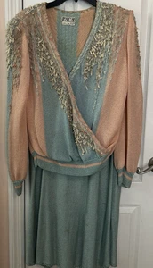 Paca Strickwaren Vintage Handstrick Webmuster Perlen Rock Anzug Set Medium - Bild 1 von 13