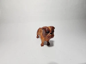 Vintage Folk Art Hand Carved Resin  Miniature English Bull Dog Figurine - Picture 1 of 12