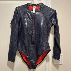 Rare Sports Illustrated Long Sleeve Croc Embossed Swim Suit Blue/pink L Built In - Bild 1 von 7