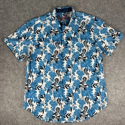 Robert Graham Shirt Mens XL Blue Floral Embroidered Casual Short Sleeve - Image 1 of 4