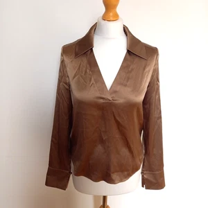 & Other Stories UK 4 6 Gold Stretch Silk Satin Popover Blouse Top BNWOT - Picture 1 of 7