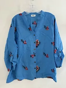 Kindred Anthropologie Top Bluse Damen bestickt Blumen blau Übergröße 3X - Bild 1 von 9