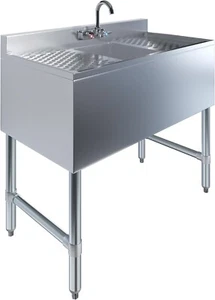 36" Commercial Bar Sink Under One Compartment w/ Left & Right Drainboard NSF - Picture 1 of 3