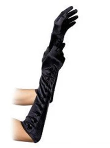 Long Gloves Satin Party Costume Fancy Dress NEW BUTTON Black FAST N FREE POST - Picture 1 of 1