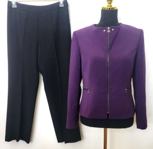 Tahari/Kasper Mismatched Women's Egg Plant/Black 2 Pc Pant Suit Size 6P NWOT - Picture 1 of 8